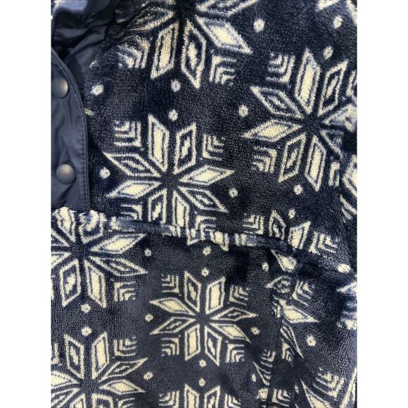 Lands End Women's Snap Fleece Pullover Medium Snowflake Print Thick Blue - Picture 7 of 9